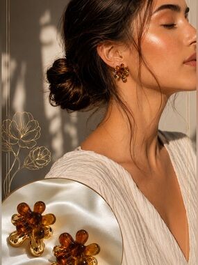 ✨ Amber Bloom Resin Earrings | 18K Gold Plated S.Steel | Statement Floral